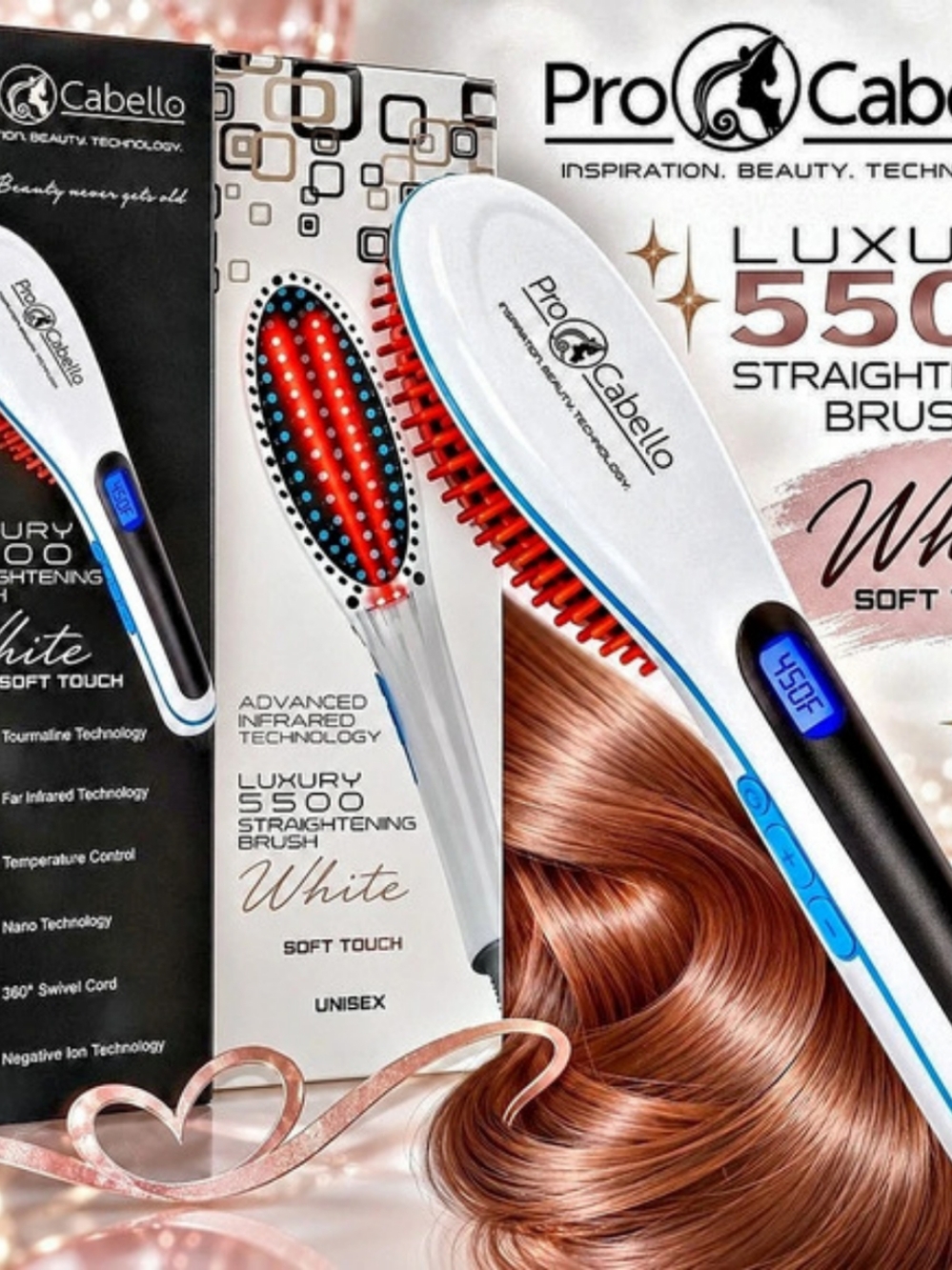 Pro Cabello Luxury 5500 Straightening Brush White NWT Straightening Brush